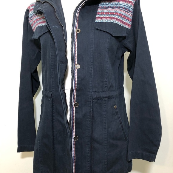 NWOT Navy Blue Utility Jacket Coat New Tribal Embroidered Print Skies Are Blue - Picture 4 of 7